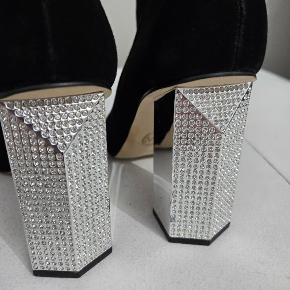Michael Kors Black Suede Petra Ankle Boots Booties Sz 9M Pave Bling Formal Hoco - Picture 12 of 15